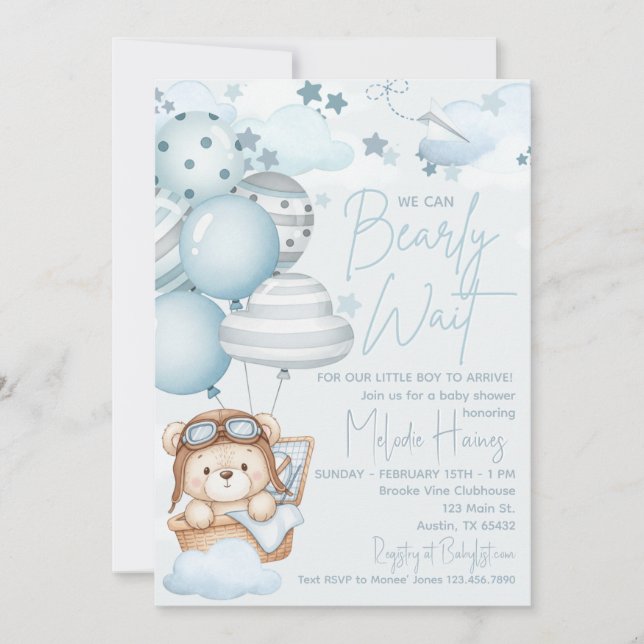Convite Bearly Wait Teddy Bear Baby Shower (Frente)