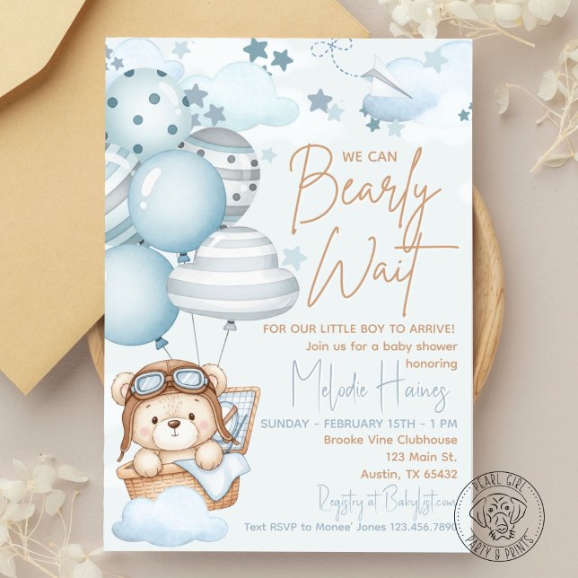 Convite Bearly Wait Teddy Bear Baby Shower (Criador carregado)