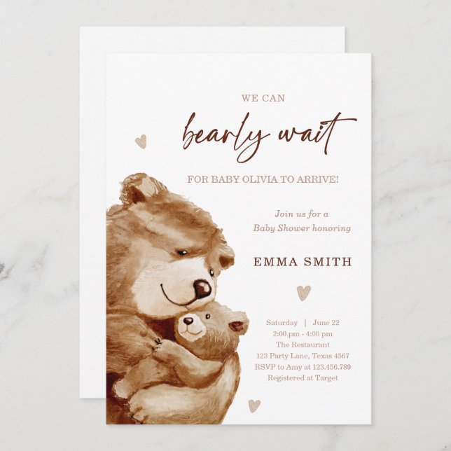 Convite Bearly Wait Teddy Bear Boho Neutral Baby Shower (Frente/Verso)