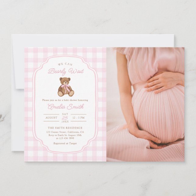 Convite Bearly Wait Teddy Bear Girl Baby Shower Photo (Frente)