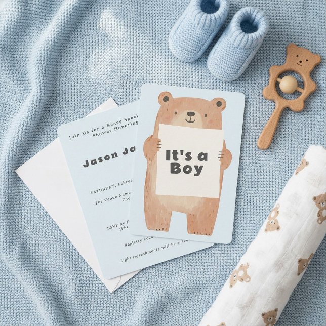 Convite Beary Cute É um urso Chá de fraldas (Beary Cute It’s a Boy Baby Shower bear Invitation.)