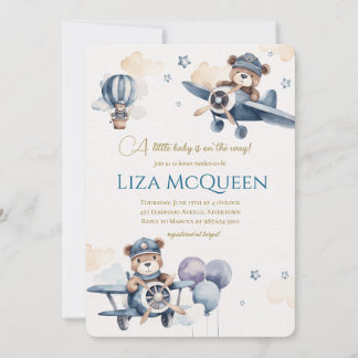 Convite Beary Cute Pilot baby shower invitation