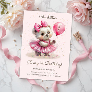 Convite Beary First Birthday Ballerina Bear