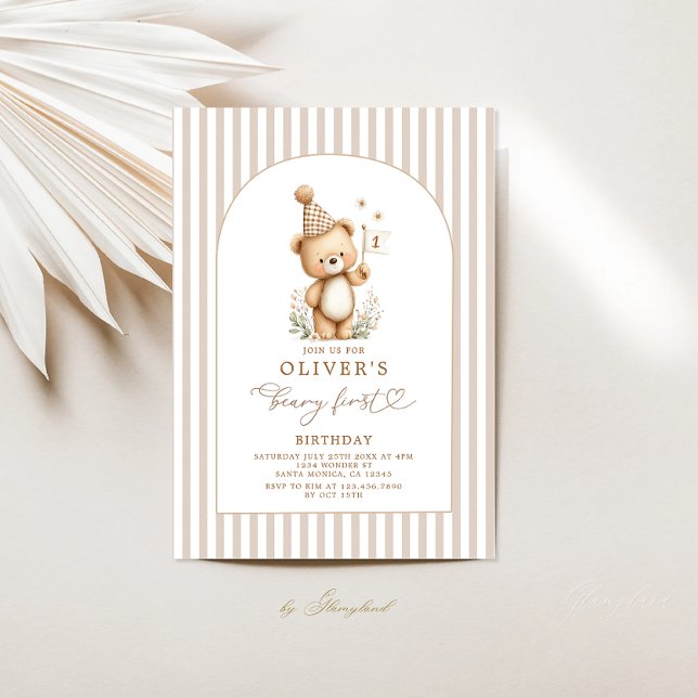 Convite Beary First Birthday Boy Invitation (Criador carregado)