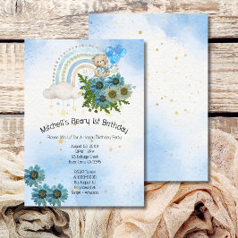 Convite Beary First Birthday Boy Rainbow Boho Bear