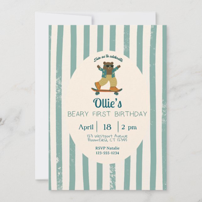 Convite Beary First Birthday Party Invitation (Frente)