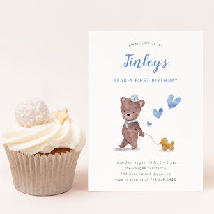 Convite Beary First Teddy Bear Boy parte de aniversário