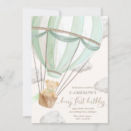 Convite Beary First Teddy Bear Hot Air Balloon Aniversário