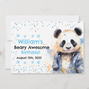 Convite Beary Incrível Boys Watercolor Panda Birthday