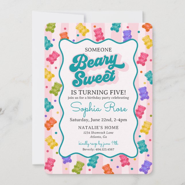 Convite Beary Sweet Candy Gummy Bear Birthday Invitation (Frente)