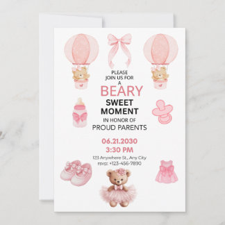 CONVITE BEARY SWEET MOMENT GIRL 5X7 FLAT BABY SHOWER 