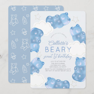 Convite Beary Wait Blue Gummy Bear Boy primeiro aniversari