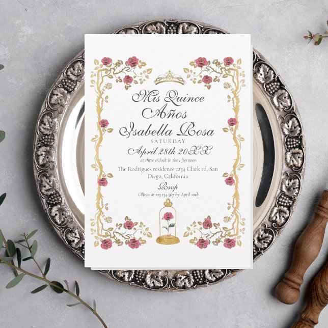 Convite Beast & the Beauty Fairytale Quinceanera (Criador carregado)