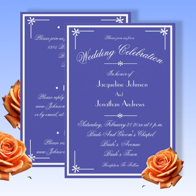 Convite Beautiful Blue All In One RSVP Website Wedding (Beautiful Blue All In One RSVP Wedding Invitation. Add your own details, Website, email etc.  )