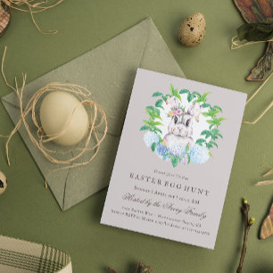 Convite Beautiful Bunny Floral Wreath Easter Egg Hunt