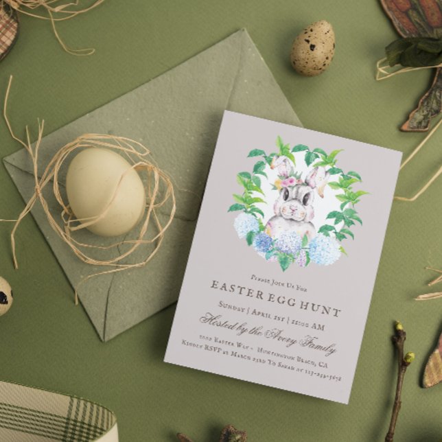 Convite Beautiful Bunny Floral Wreath Easter Egg Hunt (Criador carregado)