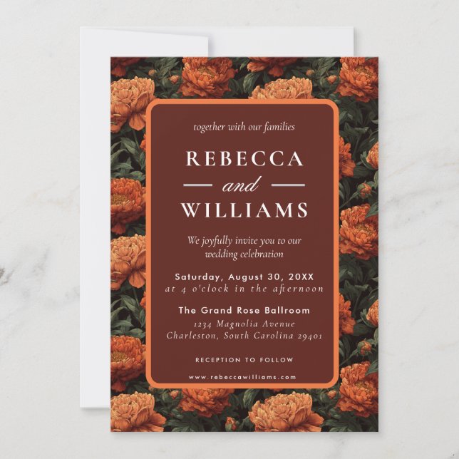 Convite Beautiful Floral Peonies Wedding Invitation (Frente)