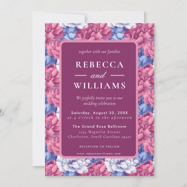 Convite Beautiful Nature Peonies Wedding  (Frente)