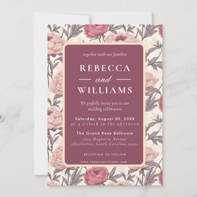 Convite Beautiful  Peonies Spring Wedding Invitation (Frente)