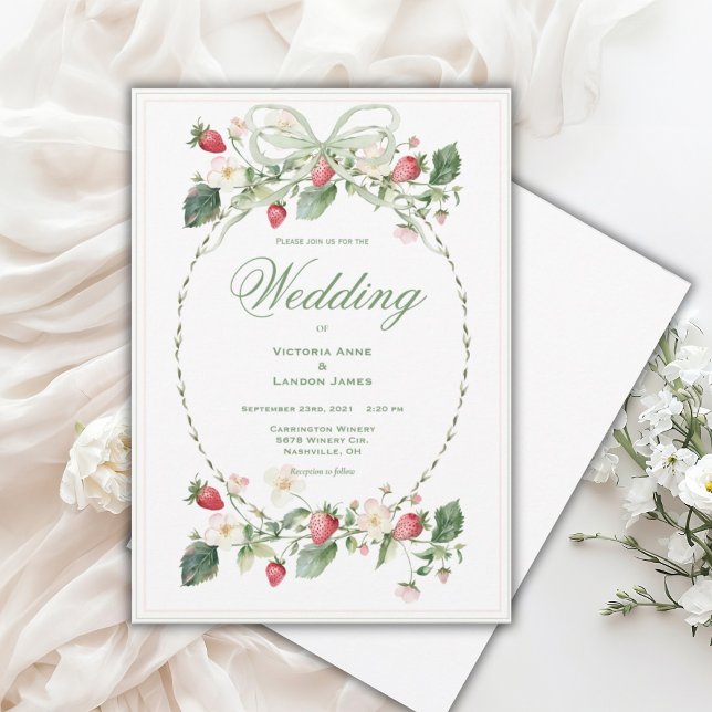 Convite Beautiful Strawberries Elegant Wedding Invitation (Criador carregado)