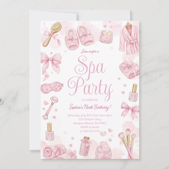 Convite Beauty Spa Day Pink Party Invitation (Frente)