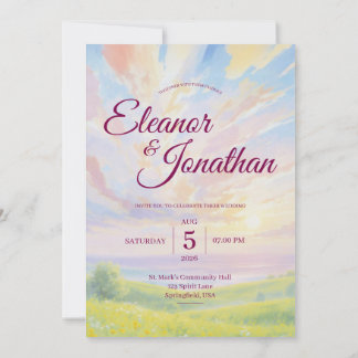 Convite Beauty Sunset Watercolor Wedding Invitation