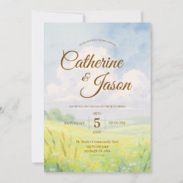 Convite Beauty Watercolor Hill and Sky Wedding Invitation