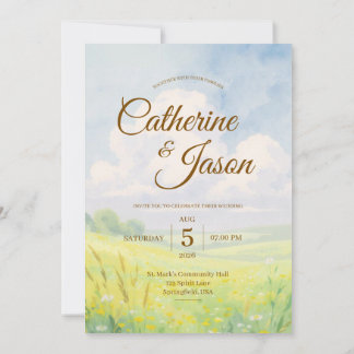 Convite Beauty Watercolor Hill and Sky Wedding Invitation