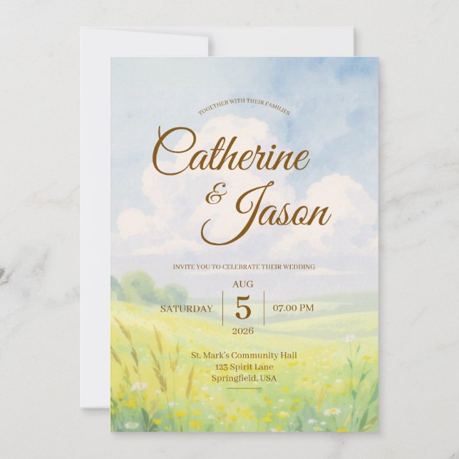 Convite Beauty Watercolor Hill and Sky Wedding Invitation (Verso)
