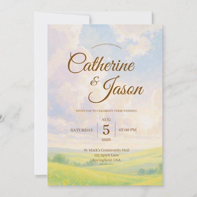 Convite Beauty Watercolor Scenery Wedding Invitation (Verso)