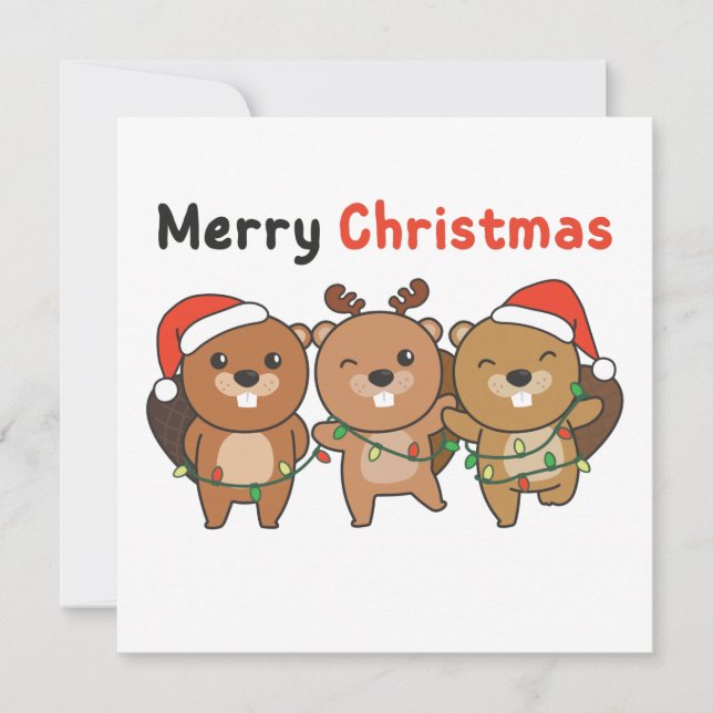 Convite Beaver Christmas Animals Beavers Merry Christmas I (Frente)