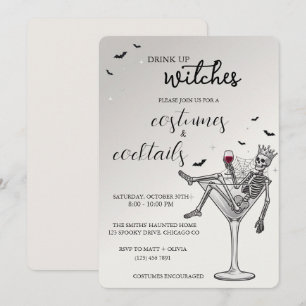 Convite Beba Até o Fim Bruxas Esqueleto Halloween Coquetel