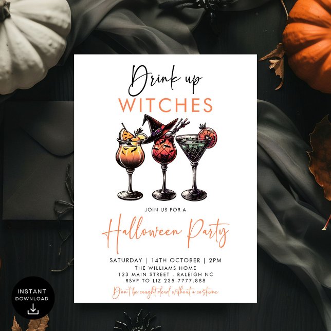 Convite Beba Bruxas Coquetéis Adultos Festa de Halloween (Criador carregado)