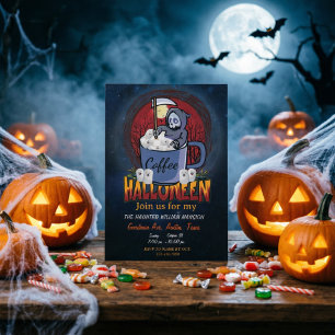 Convite Beba Café E Seja Assustador Festa de Halloween