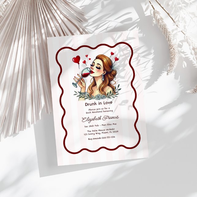 Convite Bêbada de Amor Vinho Tinto Despedida de Solteira (Drunk in Love Red Wine Bachelorette Weekend Invitation)