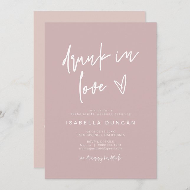 Convite BEBADO De Rosa MARLO Dusty Na Bachelorette Do Amor (Frente/Verso)