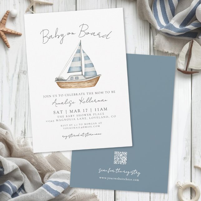 Convite Bebê a Bordo Chá de Bebê Náutico (Baby On Board Nautical Baby Shower Invitation)