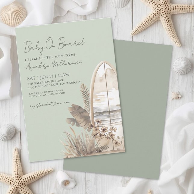 Convite Bebê a Bordo Churrasco de Bebê de Verão na Praia (Baby On Board Summer Beach Baby Shower Invitation)