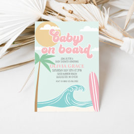 Convite Bebê a Bordo Churrasco de Bebê Praia de Surf Rosa
