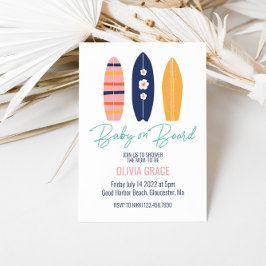Convite Bebê a Bordo Pink Surfboard Baby Shower