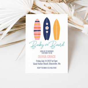 Convite Bebê a Bordo Pink Surfboard Baby Shower