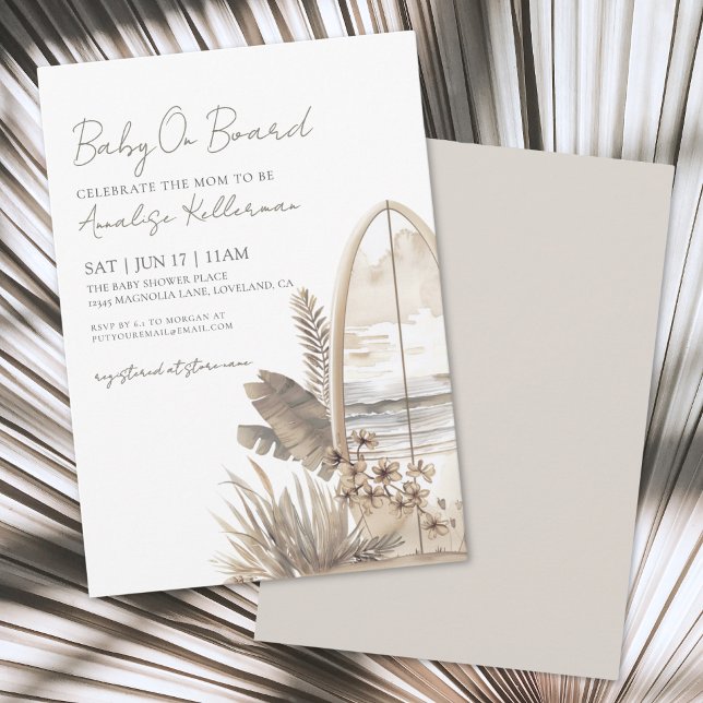 Convite Bebê a Bordo Verão Boho Festa de Bebê à Beira-Mar (Baby On Board Summer Boho Beach Baby Shower Invitation)
