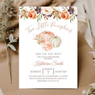 Convite Bebê Abóbora de Outono Duas Pequenas Festas de Chá