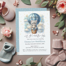 Convite Bebê Adventure Kitten no Balão de Ar Quente