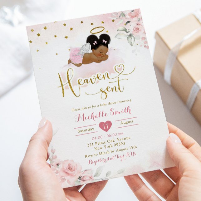 Convite Bebê africano rosa Chá de fraldas enviado (Criador carregado)
