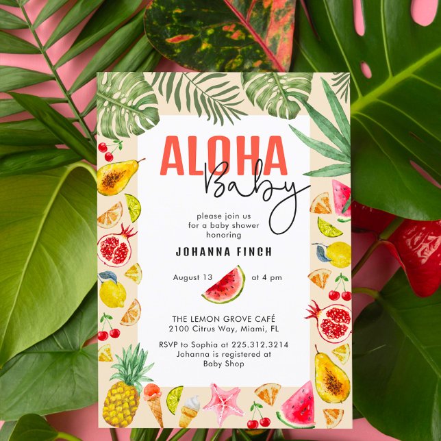 Convite Bebê Aloha Frutas Frescas de Verão Chá de Bebê (Criador carregado)