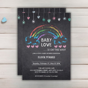 Convite Bebê Amor Corações Chalkboard & Chá de fraldas Rai