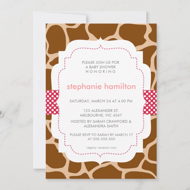 Convite Bebé animal da fita das bolinhas do impressão da (Frente)