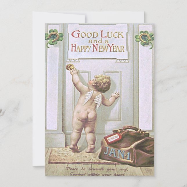 Convite Bebê Ano Novo Cherub Angel Quatro Folha (Frente)