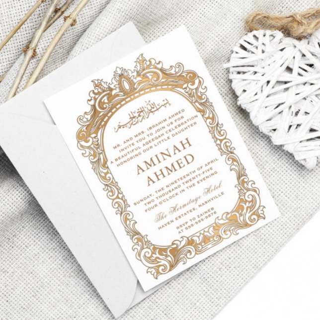 Convite Bebê Aqiqa Aqeqa Islâmica da fronteira Dourada clá (Criador carregado)